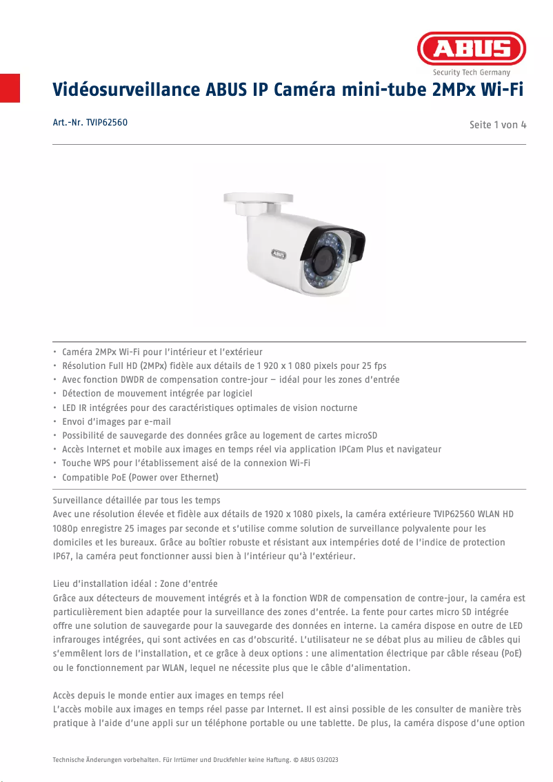 Image de la première page du manuel de l'appareil TVIP62560