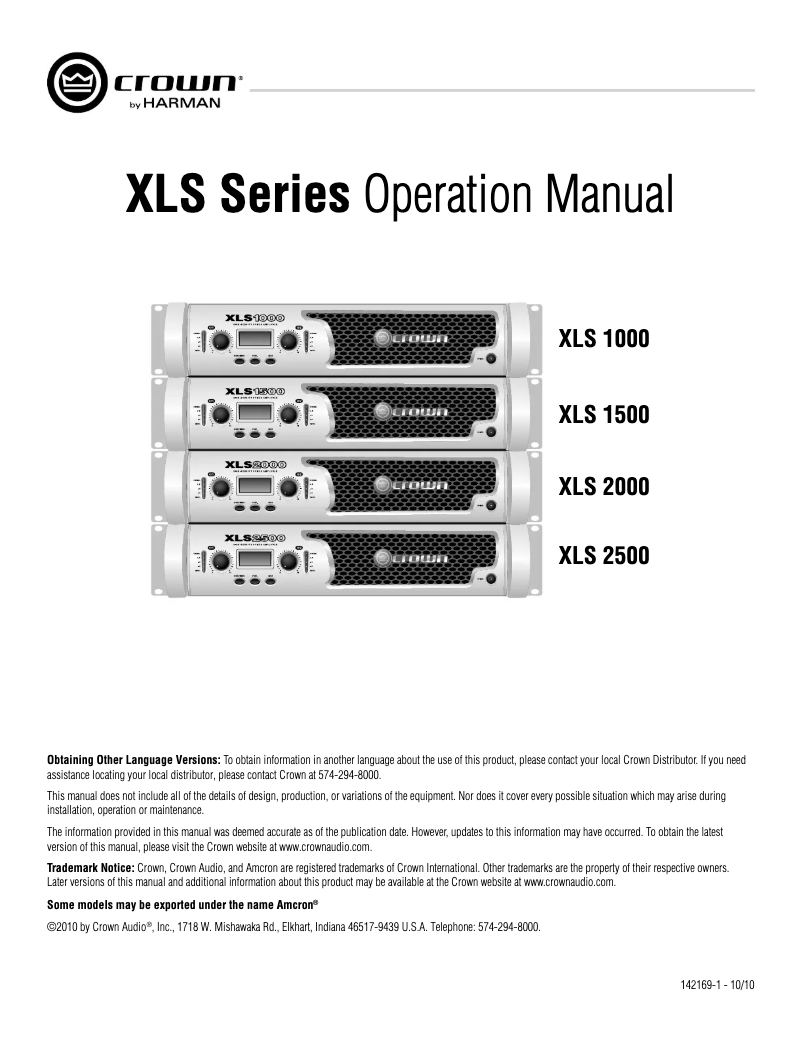 Page n°1 - Manuel utilisateur Crown XLS2000