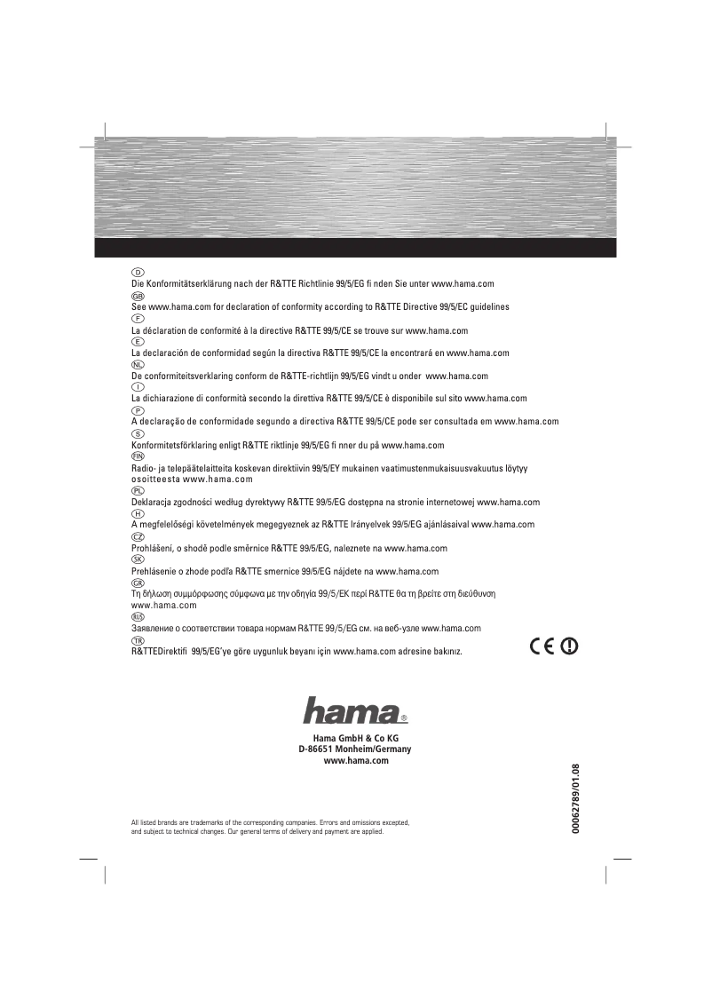 Page n°1 - Manuel utilisateur Hama 62789