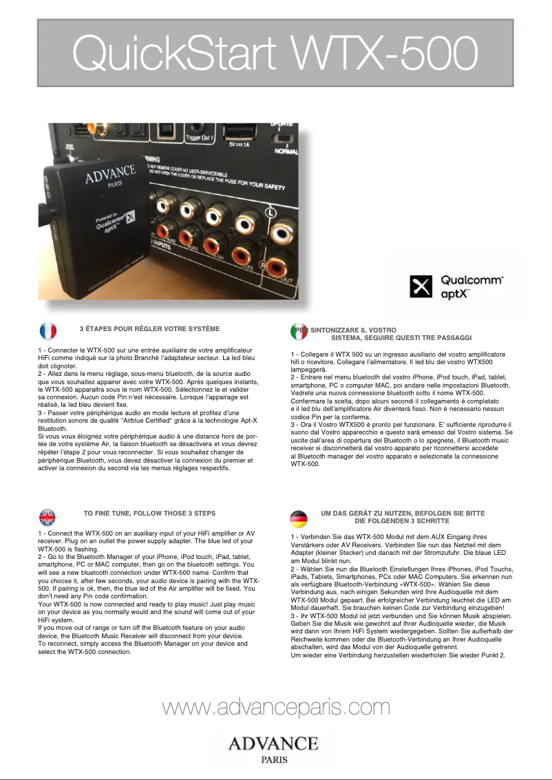 Page n°1 - Manuel utilisateur Advance WTX-500