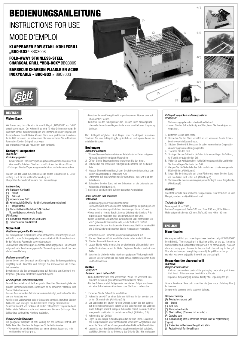 Página 1 del manual Manual de usuario Esbit BBQ-Box BBQ300S