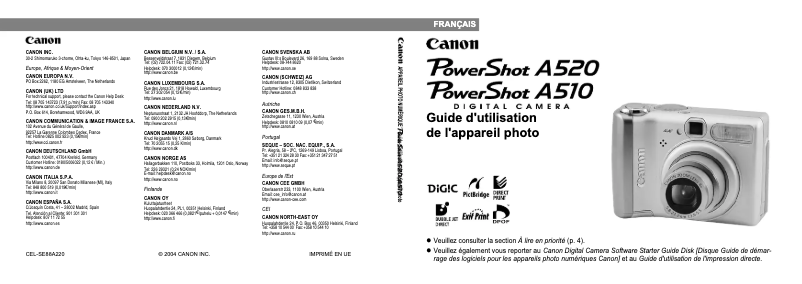 Page 1 de la notice Manuel utilisateur Canon PowerShot A520