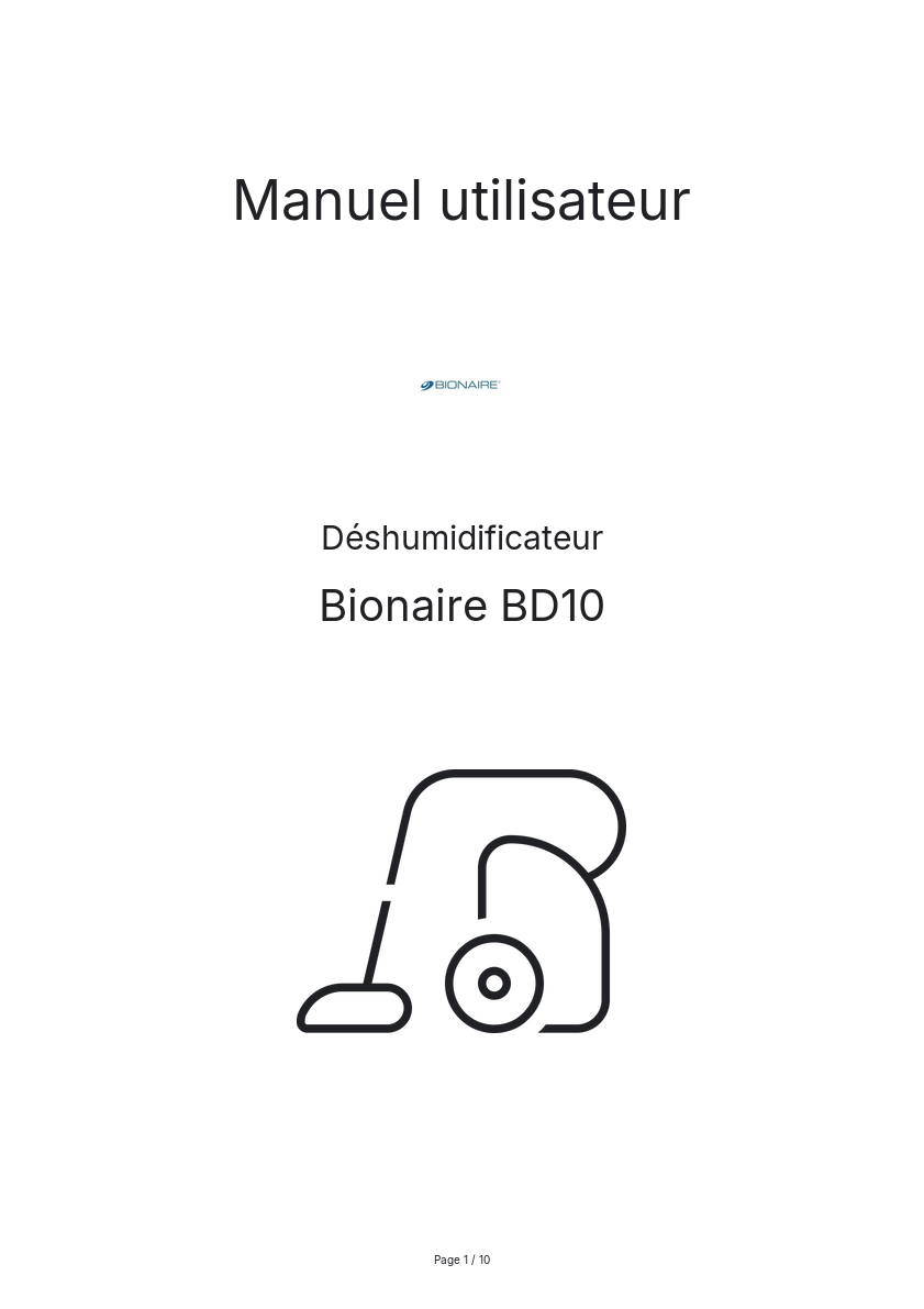Page n°1 - Manuel utilisateur Bionaire BD10