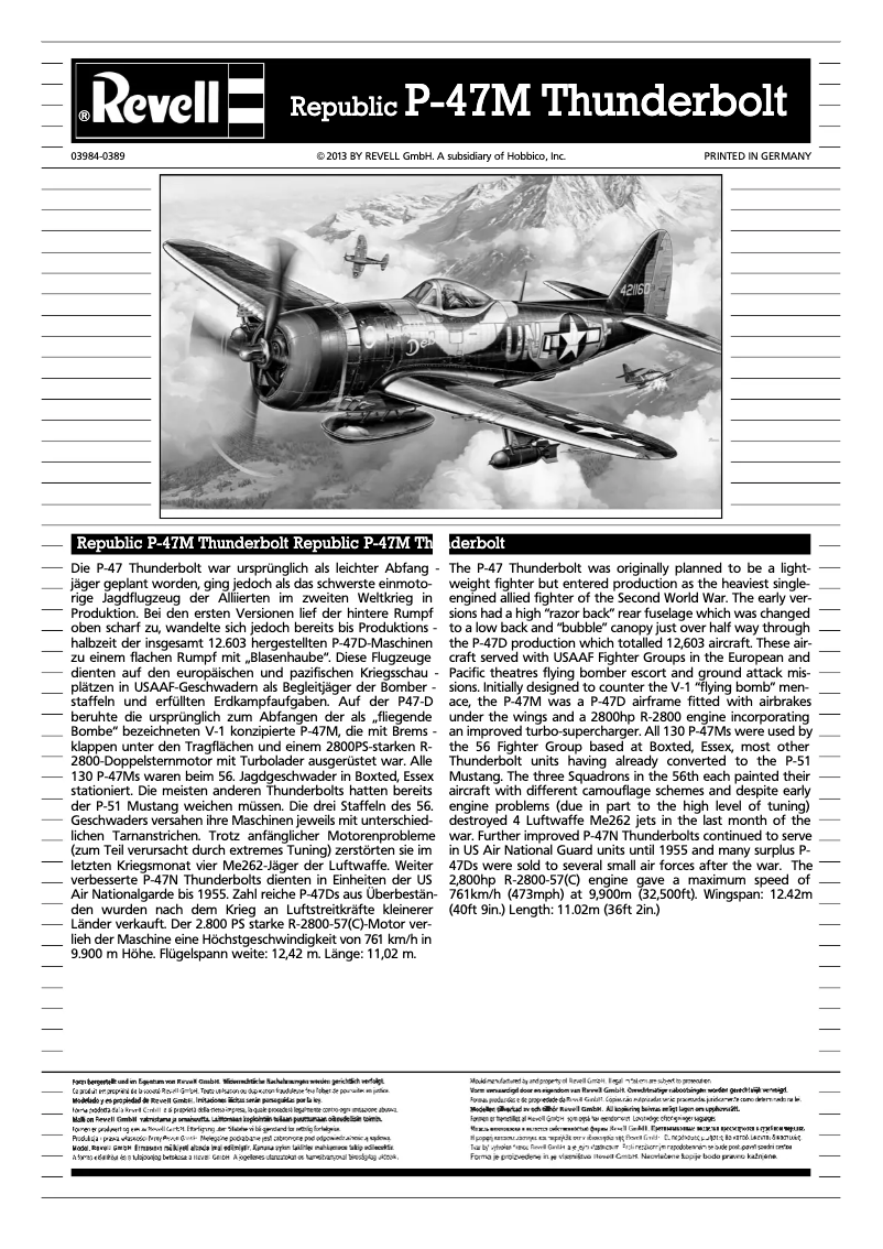 Page 1 de la notice Manuel utilisateur Revell P-47 M Thunderbolt