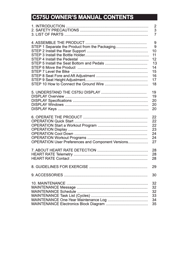 Page 1 de la notice Manuel utilisateur SportsArt C575U