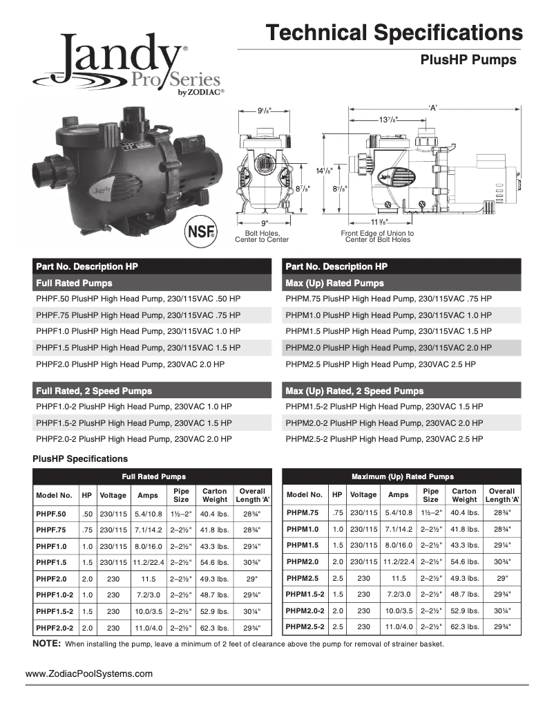 Page 1 de la notice Fiche technique JANDY PlusHP
