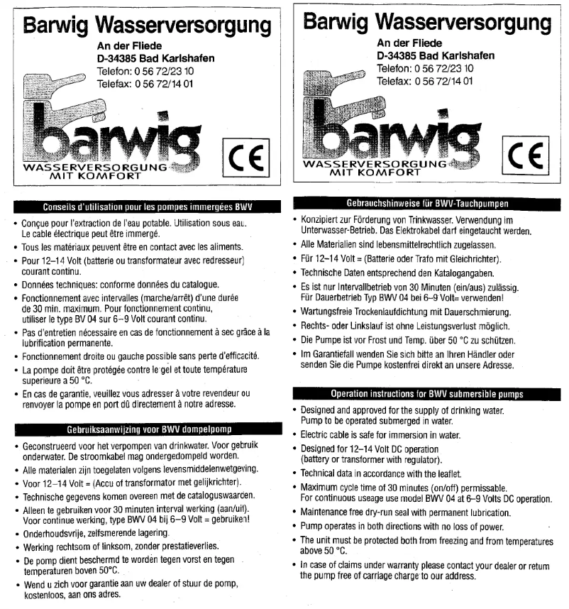 Page 1 de la notice Manuel utilisateur Barwig Typ 04