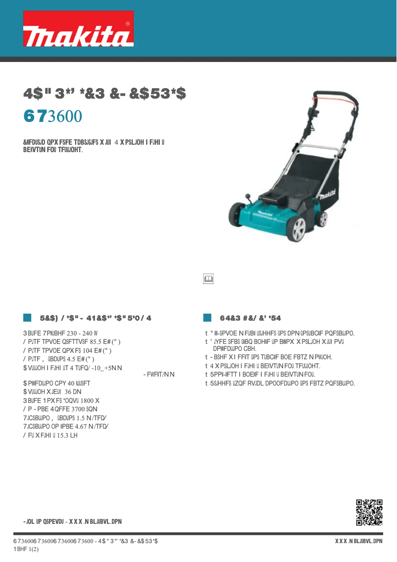 Page 1 de la notice Fiche technique Makita UV3600