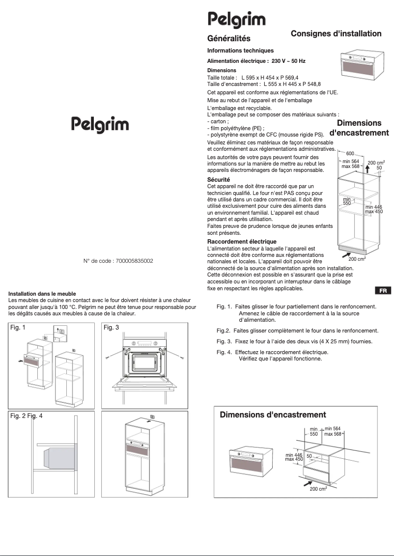 Page 1 de la notice Manuel utilisateur Pelgrim MAC696