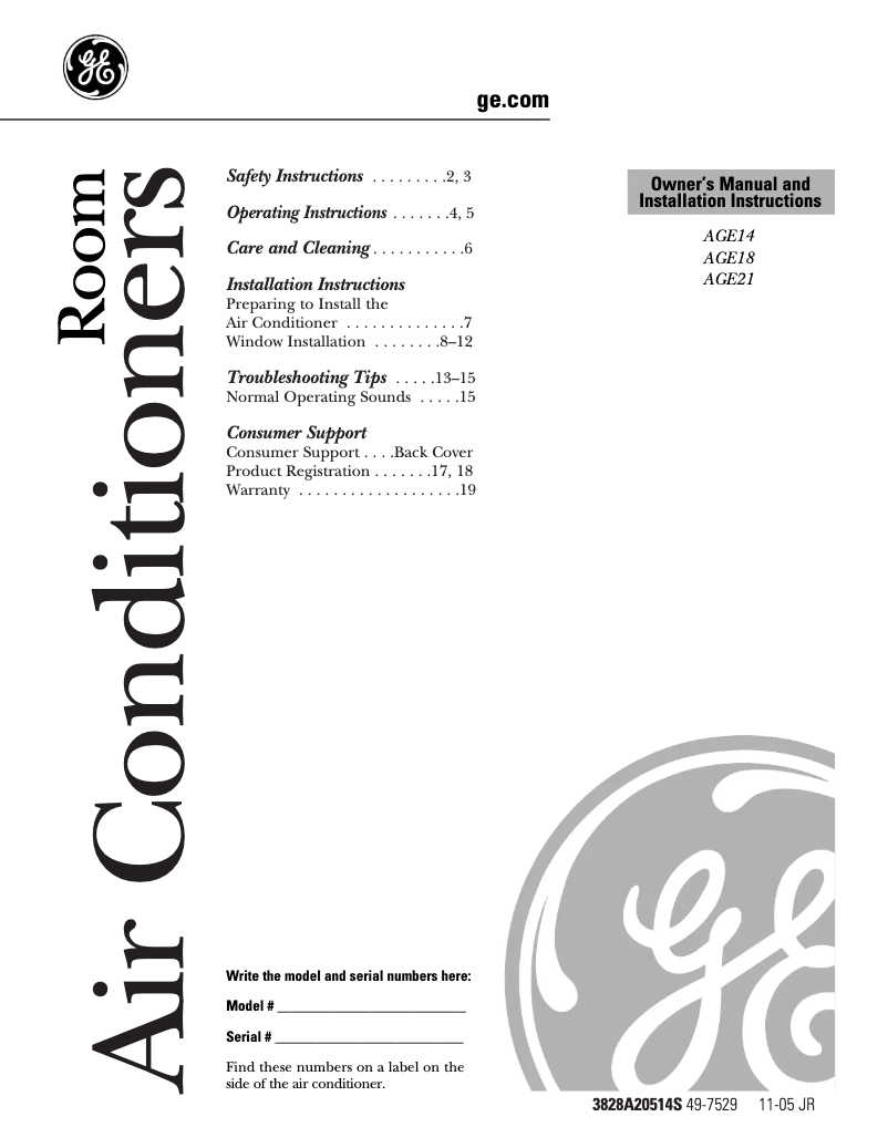 Page n°1 - Guide d'installation GE A21DJ