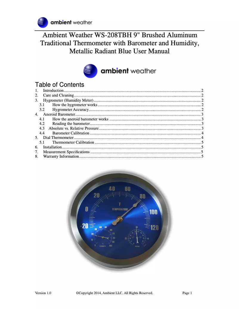 Image de la première page du manuel de l'appareil WS-208TBH