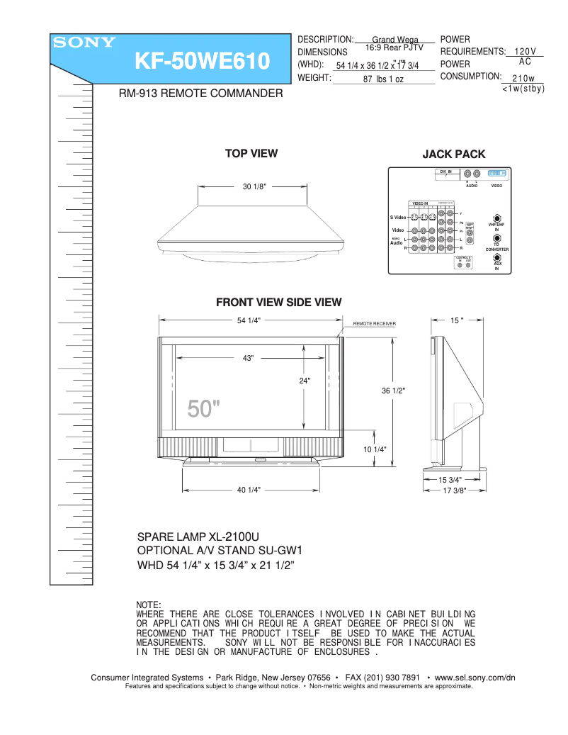 Page 1 de la notice Guide d'installation Sony KF-50WE610