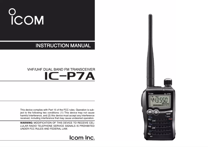 Page 1 de la notice Manuel utilisateur ICOM IC-P7A