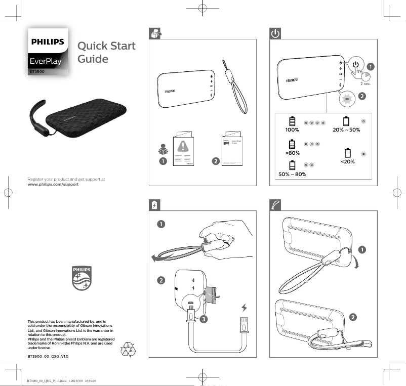 Page 1 of the manual Quick Start Guide Philips BT3900A