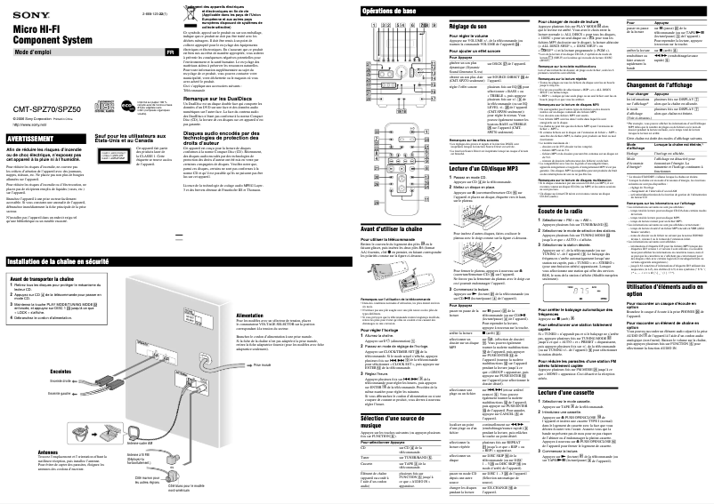 Page 1 de la notice Manuel utilisateur Sony CMT-SPZ50