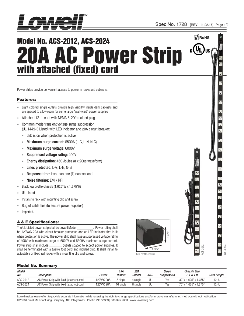 Página 1 del manual Manual de usuario Lowell ACS-2024