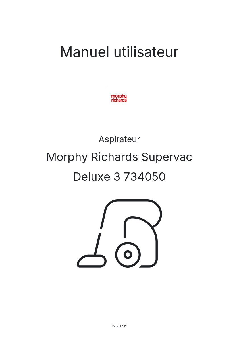 Image de la première page du manuel de l'appareil Supervac Deluxe 3 734050