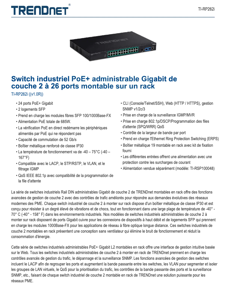 Page 1 de la notice Fiche technique TRENDnet TI-RP262i