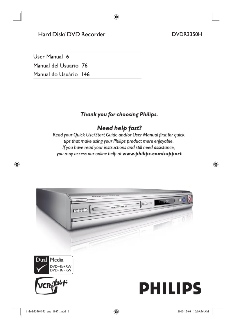 Imagen de la primera página del manual del dispositivo DVDR3350H