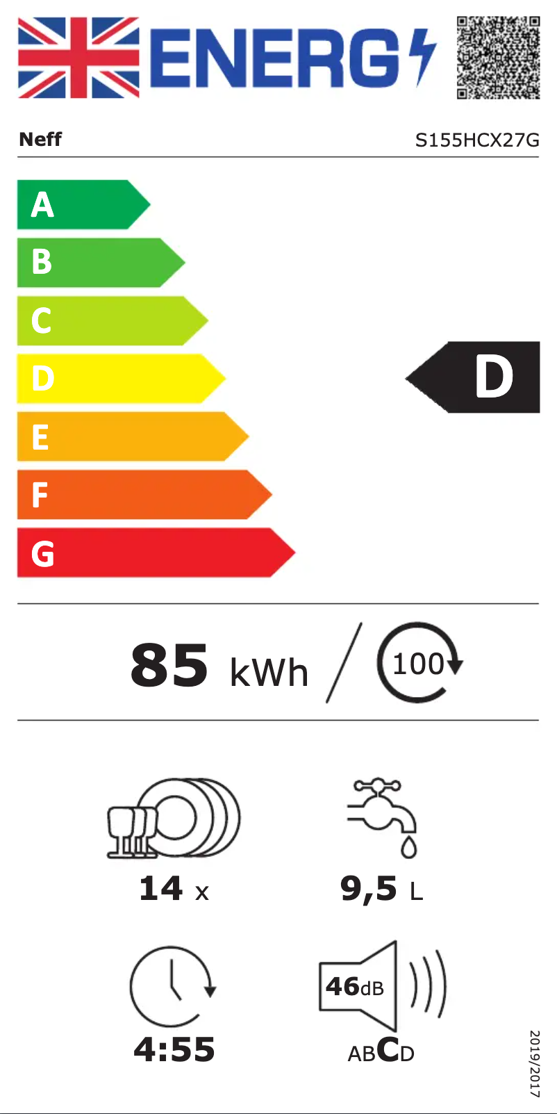 Página 1 del manual Etiqueta energética Neff S155HCX27G