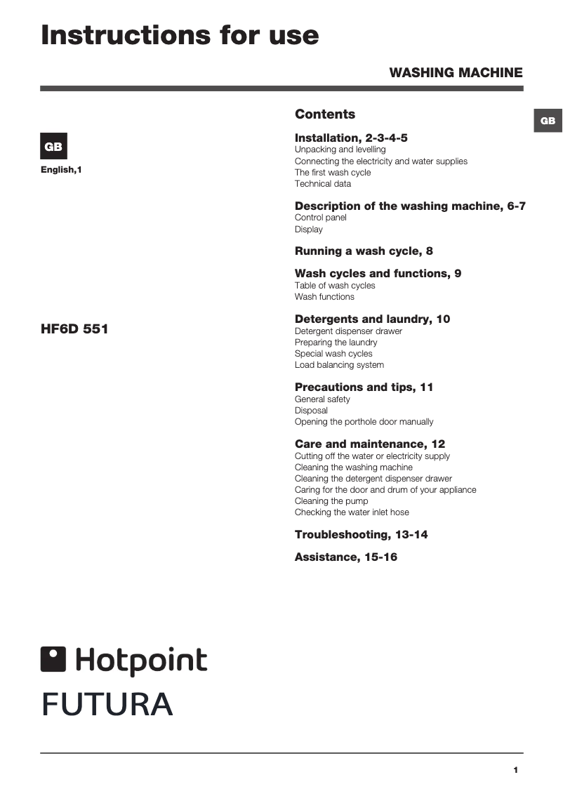 Page 1 de la notice Manuel utilisateur Hotpoint Ariston HF6D551G