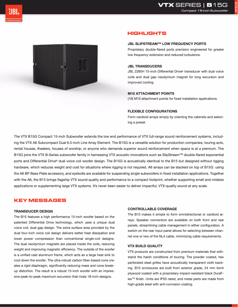 Page n°1 - Fiche technique JBL VTX B15G