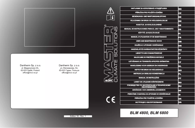 Page n°1 - Manuel utilisateur Master BLM 4800