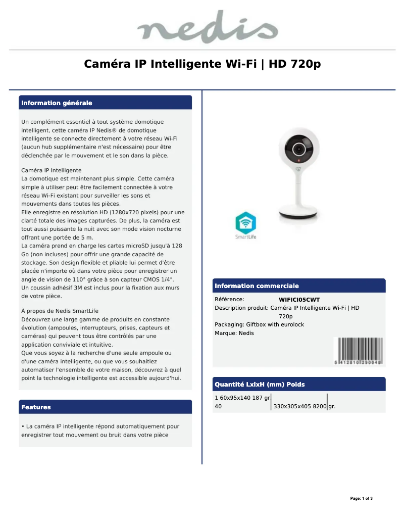 Page n°1 - Manuel utilisateur Nedis WIFICI05CWT