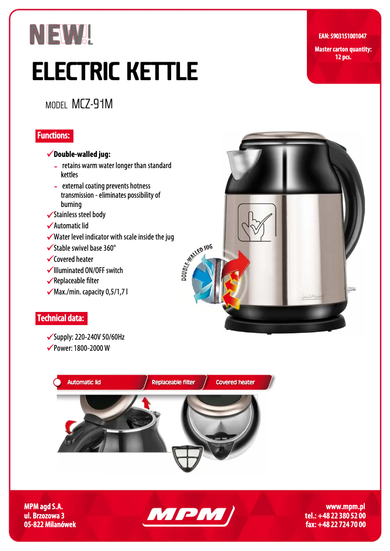 Page 1 de la notice Fiche technique MPM MCZ-91M