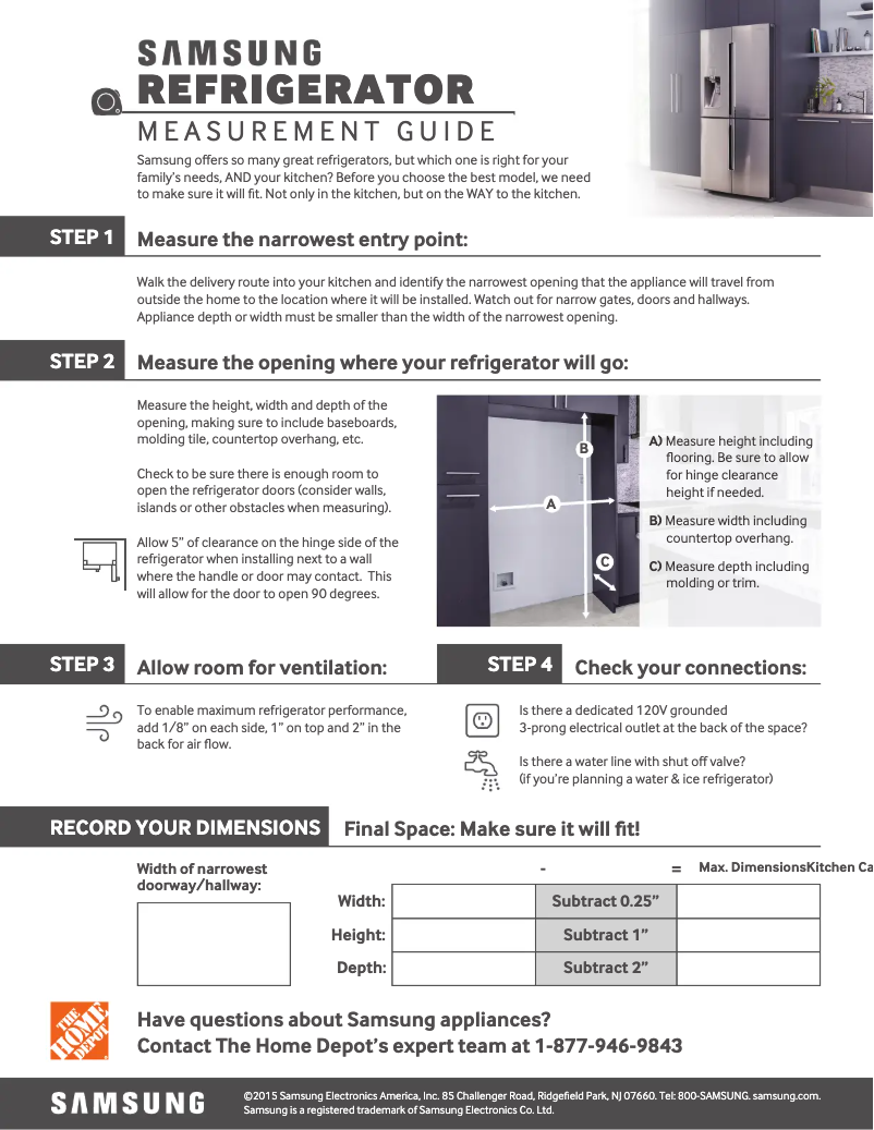 Page 1 de la notice Guide de mesure Samsung RS25H5111WW