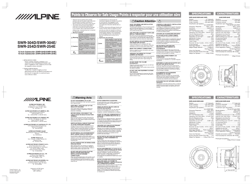 Page n°1 - Manuel utilisateur Alpine SWR-304E