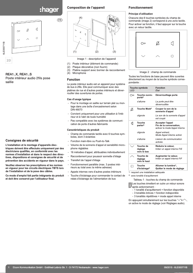 Page n°1 - Manuel utilisateur Elcom REA116S