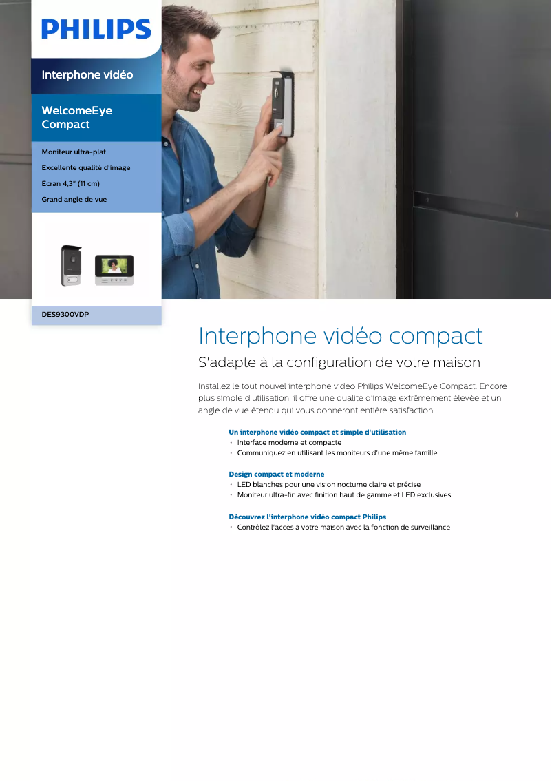 Page 1 de la notice Fiche technique Philips Welcomeeye Compact DES9300VDP