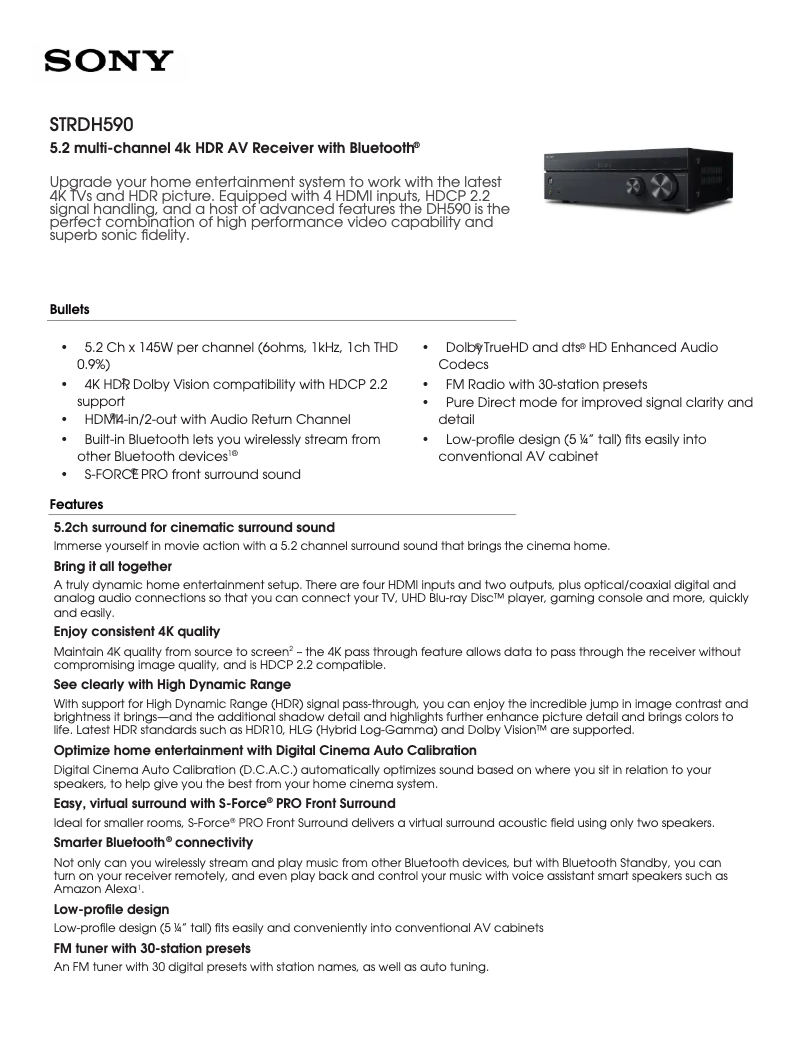 Página 1 del manual Ficha técnica Sony STR-DH590