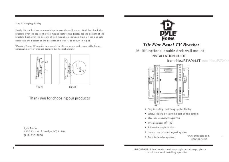 Page 1 de la notice Manuel utilisateur Pyle PSW445T