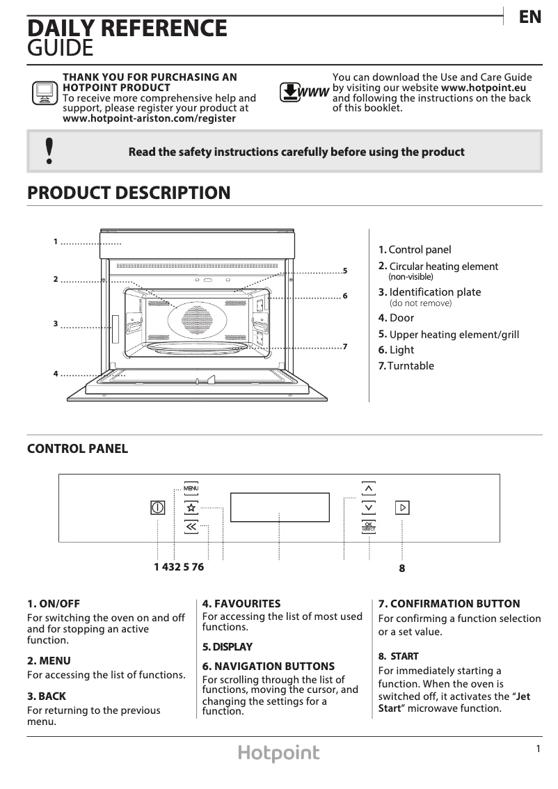 Page 1 de la notice Manuel utilisateur Hotpoint MP 996 IX H