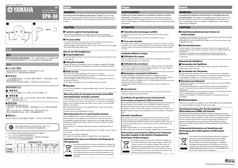 Page 1 de la notice Manuel utilisateur Yamaha EPH-30
