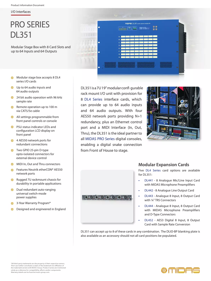Página 1 del manual Ficha técnica Midas DL351