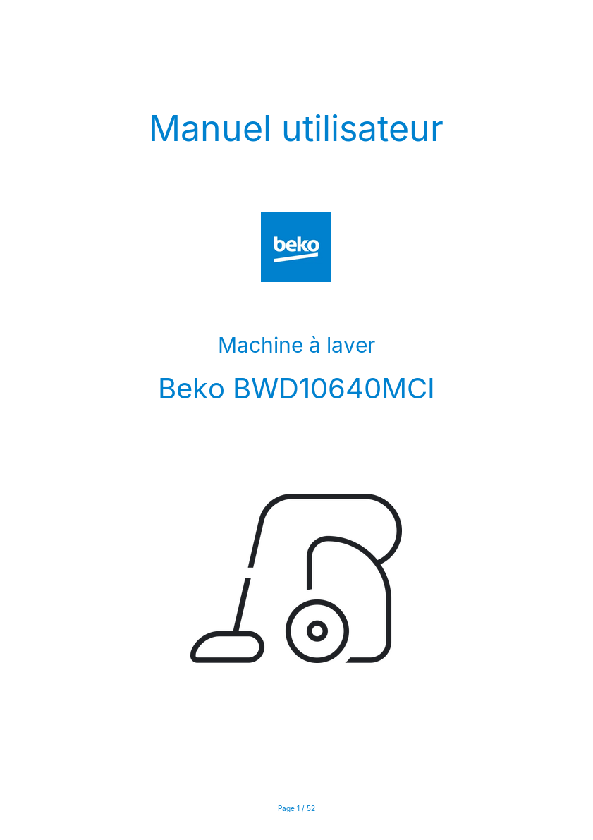 Page n°1 - Manuel utilisateur Beko BWD10640MCI