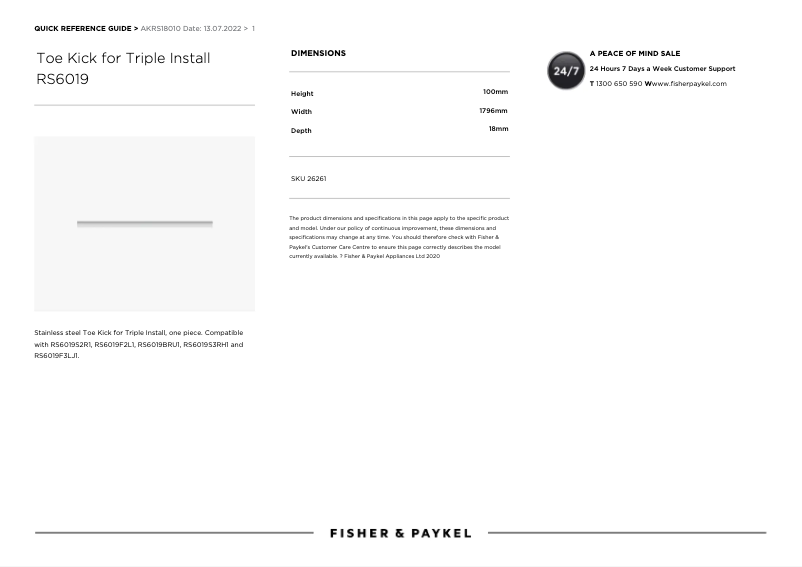 Page 1 de la notice Manuel utilisateur Fisher & Paykel AKRS18010