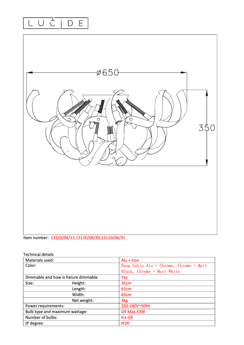 Page n°1 - Manuel utilisateur Lucide Atoma 13110/06/31