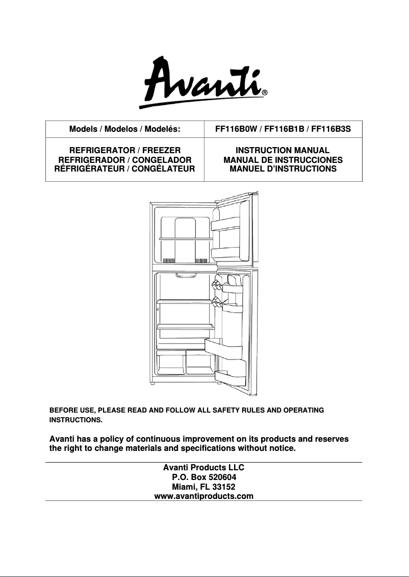 Page n°1 - Manuel utilisateur Avanti FF116B0W