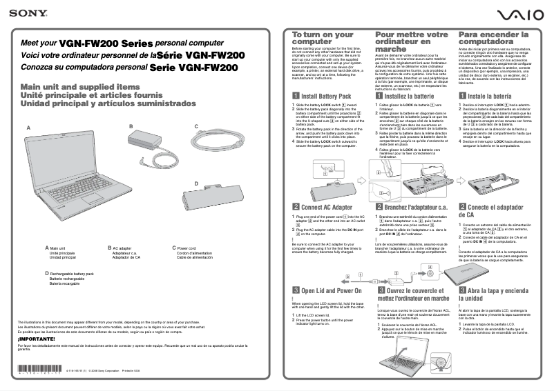 Page n°1 - Manuel utilisateur Sony Vaio VGN-FW285D