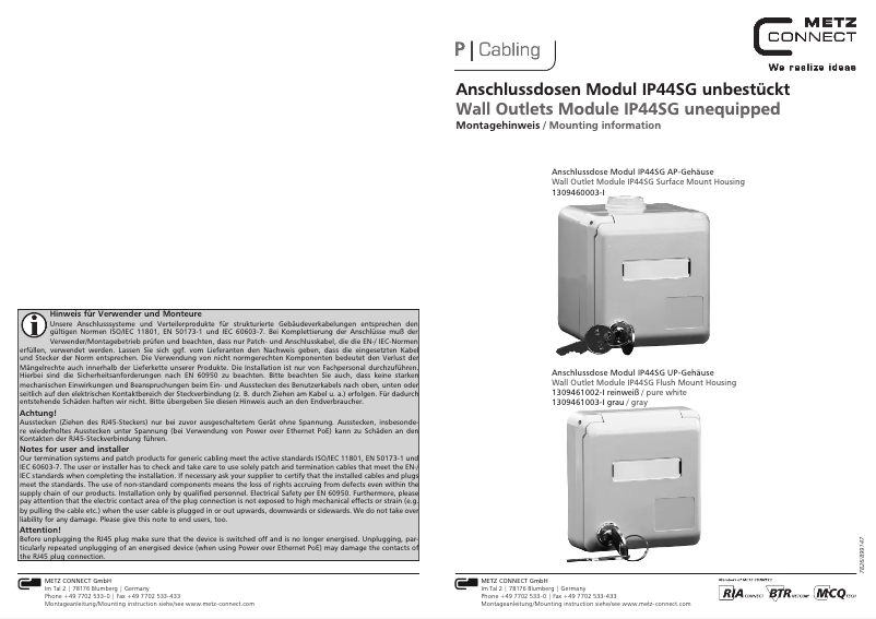 Page 1 de la notice Manuel utilisateur Metz Connect IP44SG