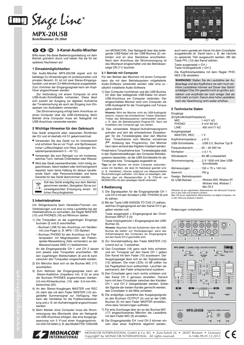Image de la première page du manuel de l'appareil MPX-20 USB