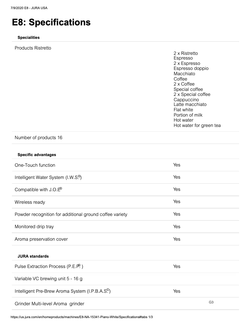 Page n°1 - Fiche technique Jura E8