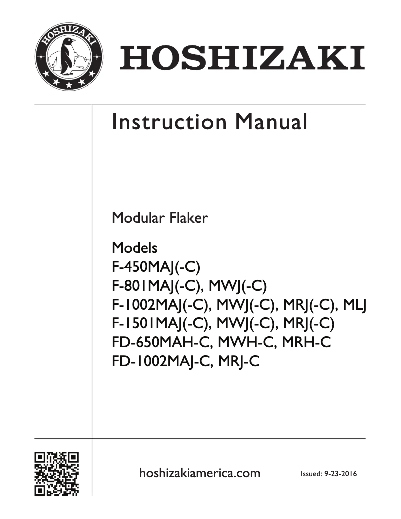Page 1 de la notice Manuel utilisateur Hoshizaki F-1501MRJ