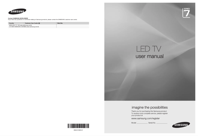 Page 1 de la notice Manuel utilisateur Samsung UE55B7000