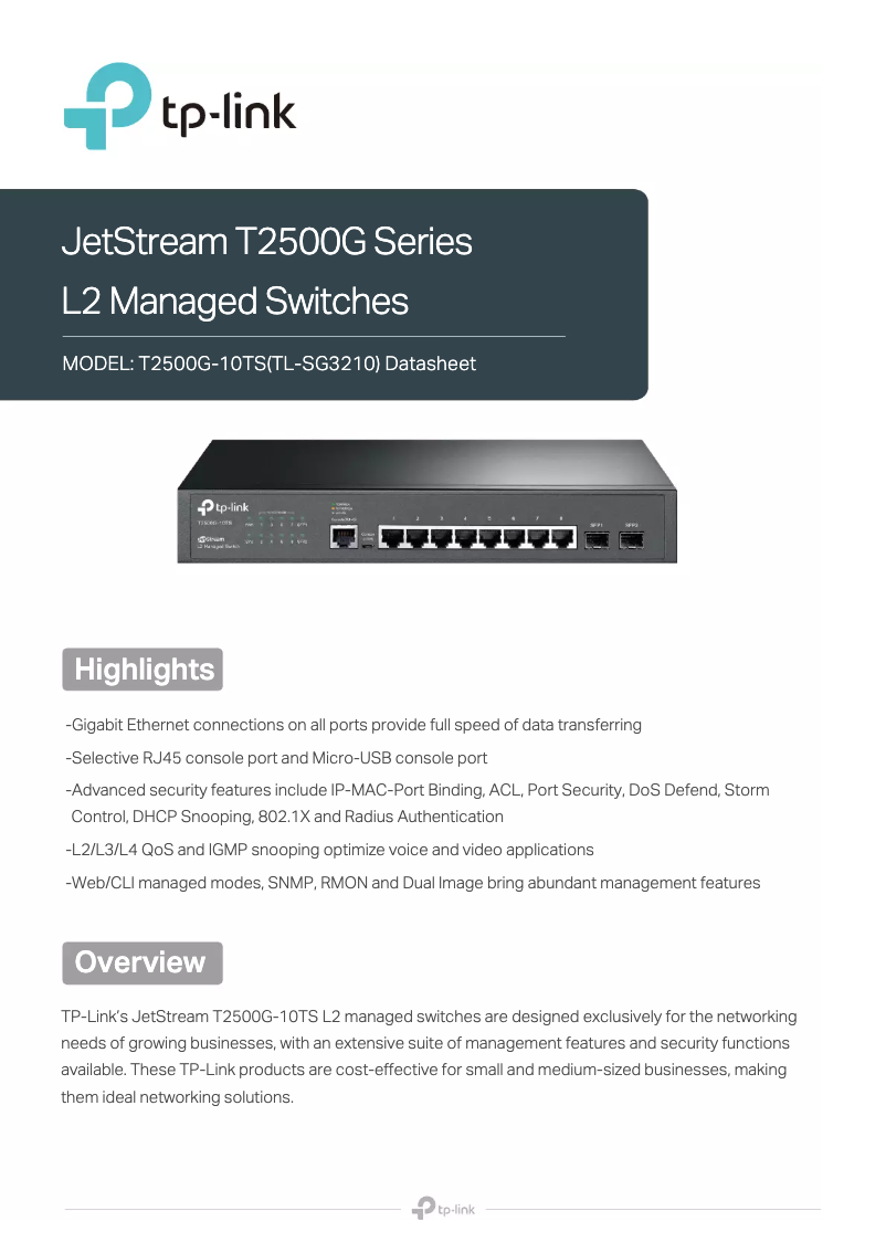 Image de la première page du manuel de l'appareil JetStream T2500G-10TS