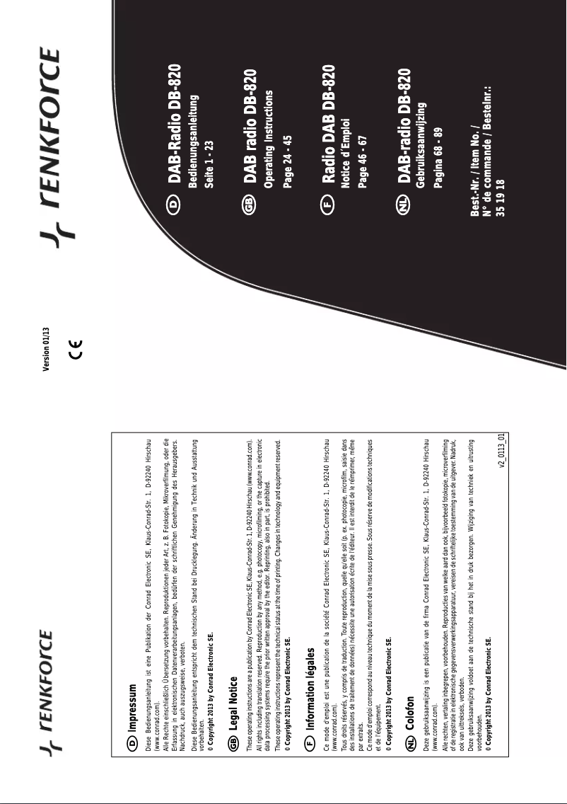 Page 1 de la notice Manuel utilisateur Renkforce DB-820